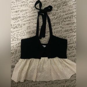 Zara black knit, white eyelet halter